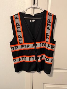 FTP Black Zip Front Reflective-Strip Safety Vest with Orange Accents
